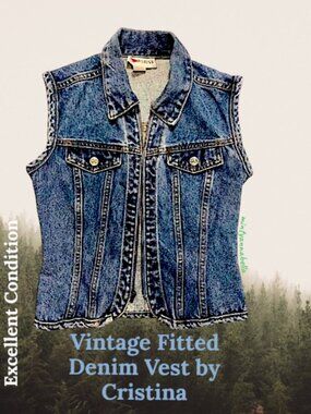 Vtg Fitted Vest by Cristina • Denim Zip Up Vest